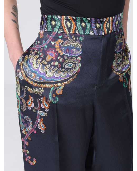 Etro Blue Silk Palazzo Trousers With Paisley Print