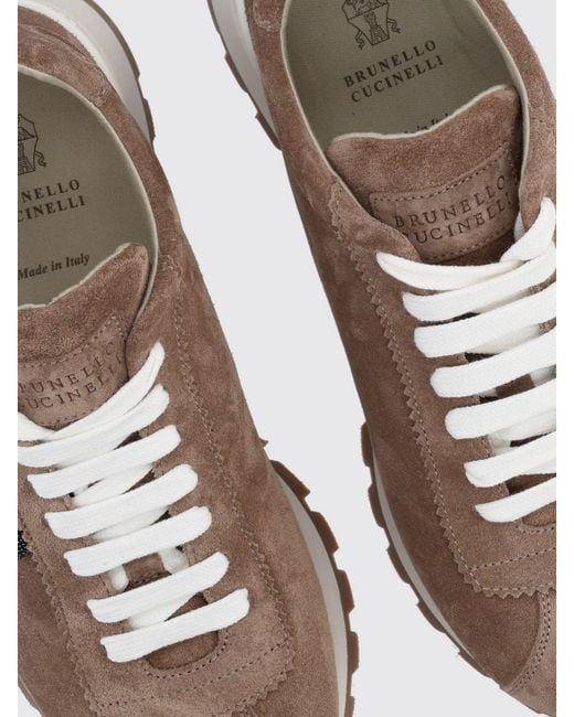 Brunello Cucinelli Brown Suede Sneakers With Monile Detail