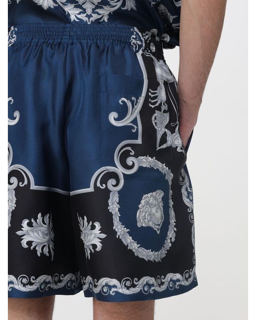 Versace Blue Printed Silk Shorts for men
