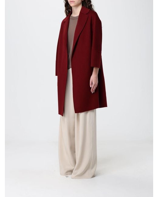 Max Mara Red Virgin Wool Wrap Coat