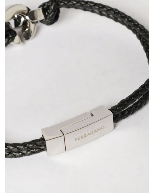 Ferragamo White Gancini Leather And Brass Bracelet for men