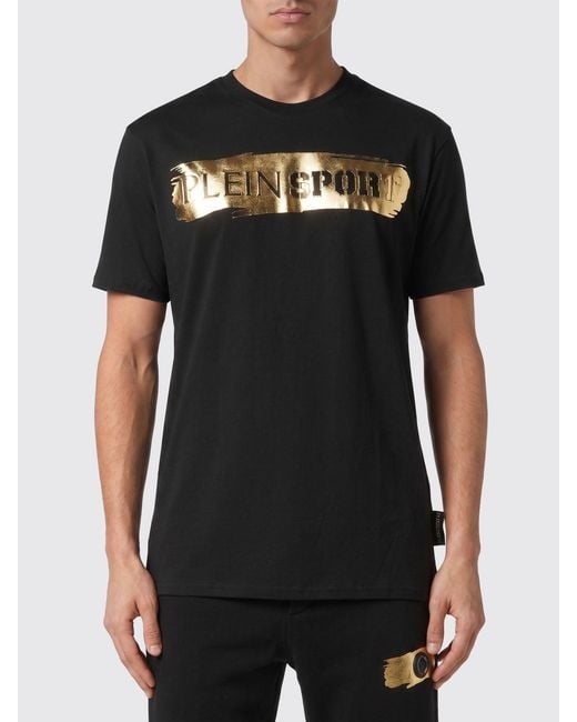 Philipp Plein Black Slim Fit Cotton T-Shirt With Contrast Laminated Logo for men