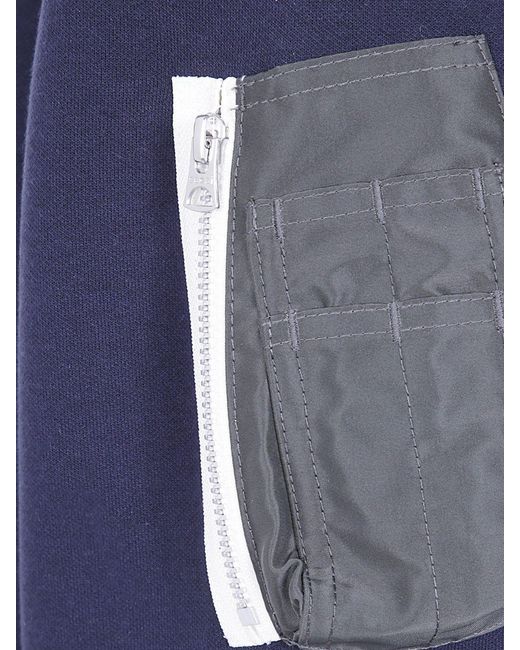Sacai Blue Long-Sleeved Zip-Up Cotton-Blend Polo Shirt for men