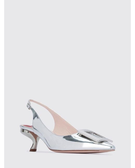 Roger Vivier White Virgule Laminated Patent Leather Slingback