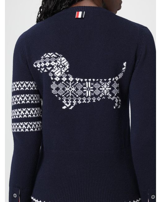 Thom Browne Blue Wool Sweater With Jacquard Logo