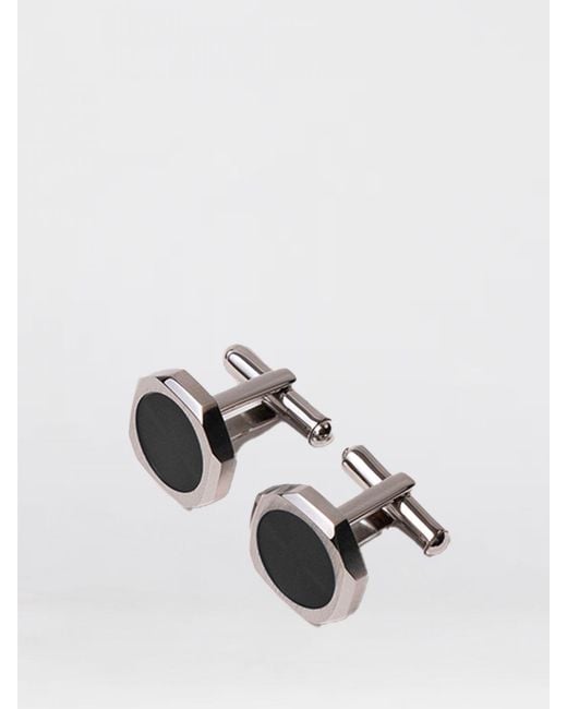 D1 Milano White Two-Tone Steel Cufflinks With Rounded Shape And Engraved Logo for men