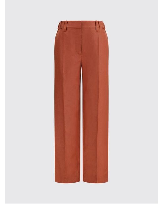 Brunello Cucinelli Orange Straight Linen Trousers With Nickel-Free Monili