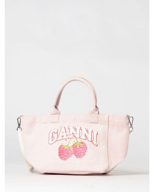 Ganni Pink Recycled Cotton Canvas Mini Bag With Top Handles