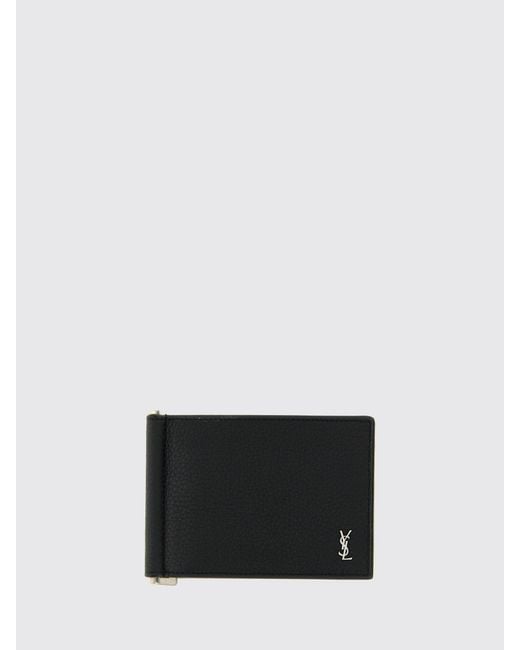 Saint Laurent White Tiny Cassandre Grained Leather Wallet for men