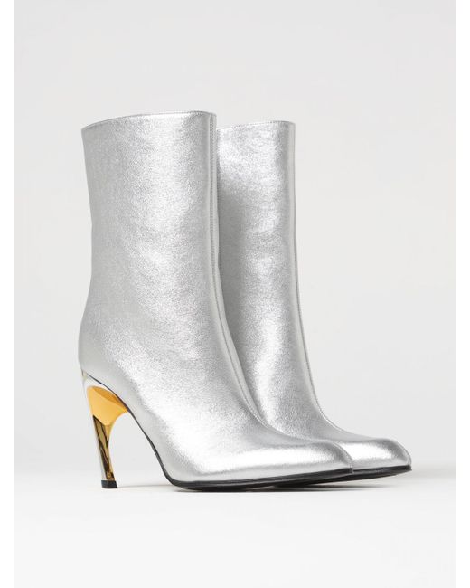 Alexander McQueen White Flat Ankle Boots
