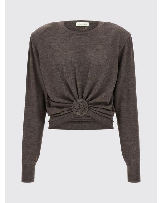 Magda Butrym Gray Cropped Wool Jumper With Flower Appliqué And Padded Shoulders