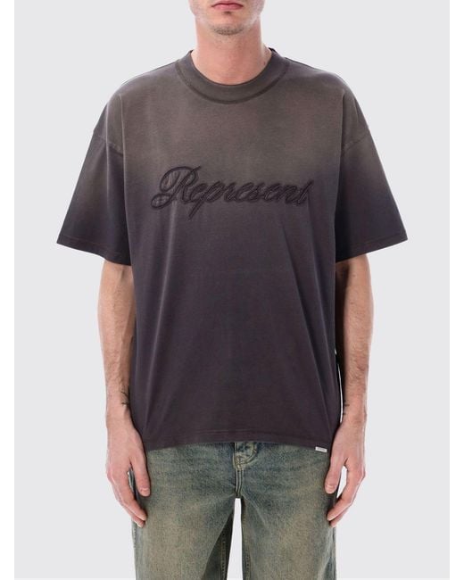 Represent Gray Cotton Crew-Neck T-Shirt With Logo for men