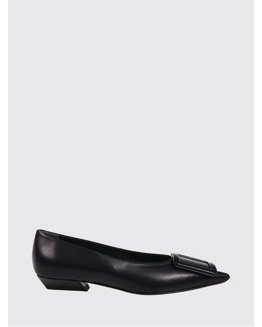 Roger Vivier White Gommettine Bovine Leather Ballet Flats With Logo Buckle