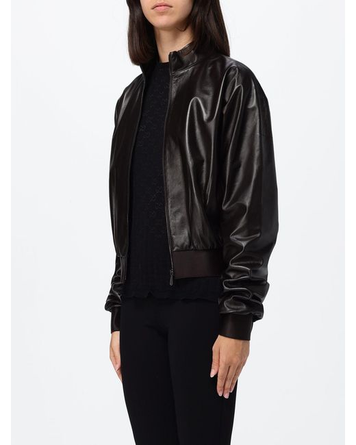 Gucci Black Nappa Leather Bomber Jacket With High Collar And Zip Closure