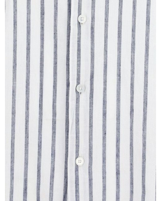 Brooksfield White Striped Linen And Cotton Blend Shirt With Mandarin Collar for men