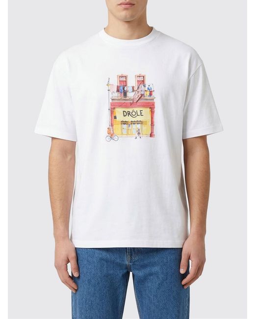 Drole de Monsieur White Printed Cotton Crew Neck T-Shirt for men