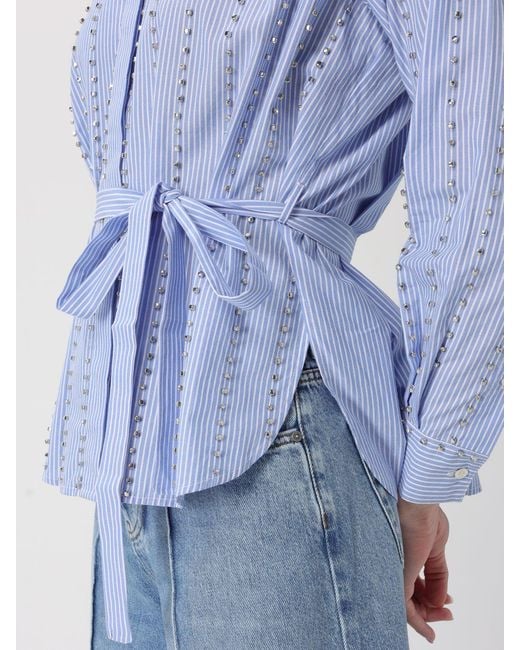 Pinko Blue Cotton Shirt With Rhinestones