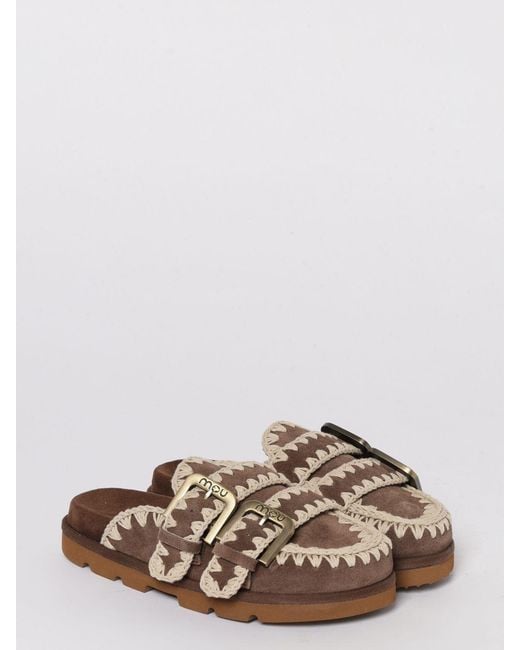 Mou Brown Low Bio Suede Sabot With Stitching