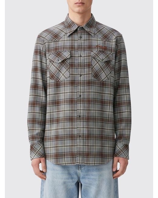 Acne Gray Long-Sleeved Check Viscose Shirt With Flap Pockets for men