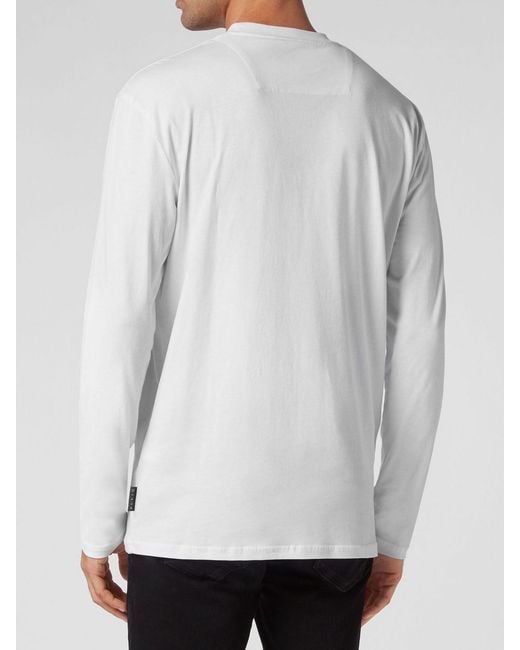 Philipp Plein White Long-Sleeved Cotton T-Shirt With Applied Logo Patch for men