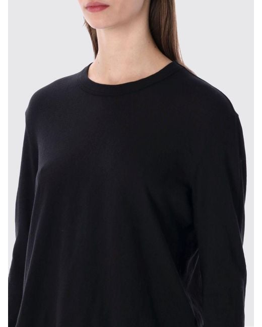 James Perse Black Long-Sleeved Glitter Cotton T-Shirt With Crew Neck