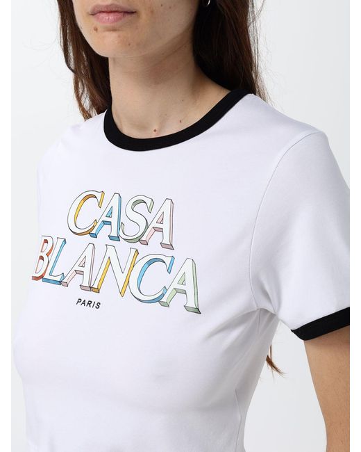 Casablanca White Cropped Graphic Print Organic Cotton T-Shirt
