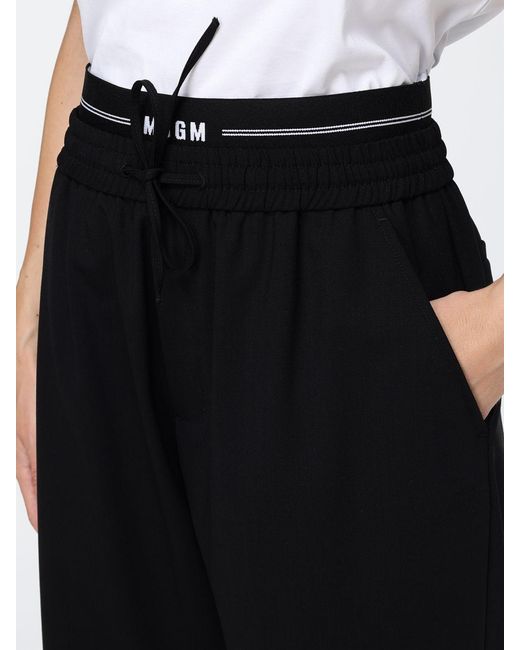 MSGM Black Virgin Wool Jogging Pants With Drawstring Waist And Logo for men