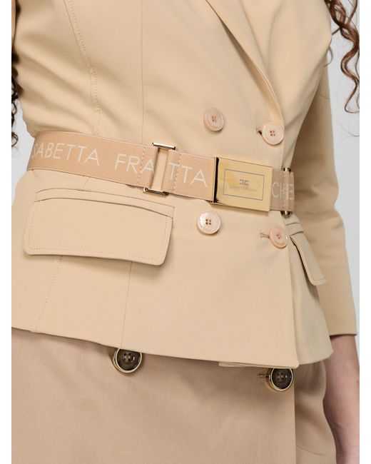 Elisabetta Franchi Natural Double-Breasted Blazer With Belt