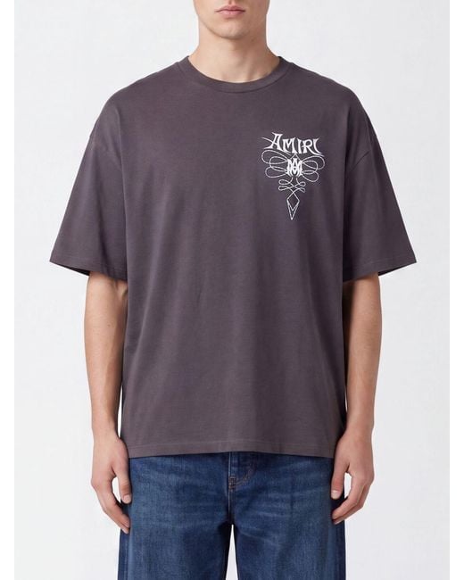 Amiri Purple Short-Sleeved Cotton T-Shirt With Logo Print for men