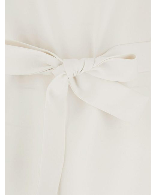 P.A.R.O.S.H. White P.A.R.O.S.H. Long-Sleeved Crêpe Blouse With Tie-Waist Sash Belt