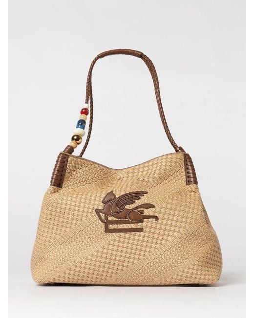 Etro Natural Libra Woven Raffia And Leather Bag