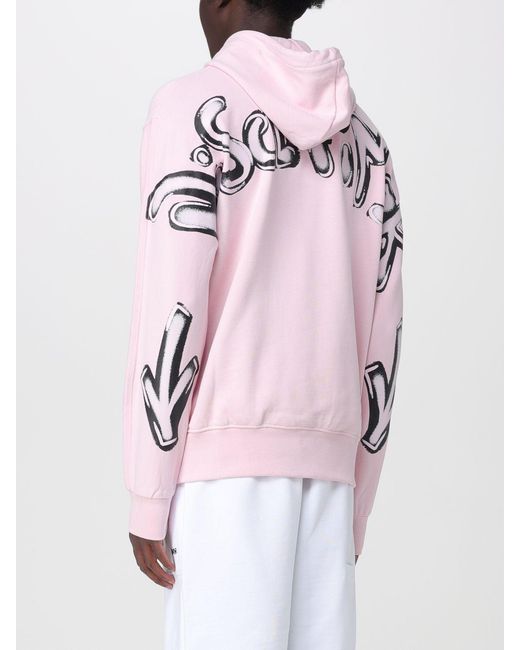DISCLAIMER Pink Cotton Hoodie With Printed Logo And Dropped Shoulders for men