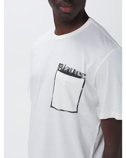 Blauer White Printed Cotton T-Shirt for men