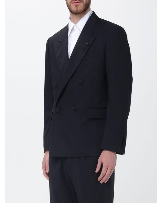 Lardini Blue Double-Breasted Wool Blazer for men