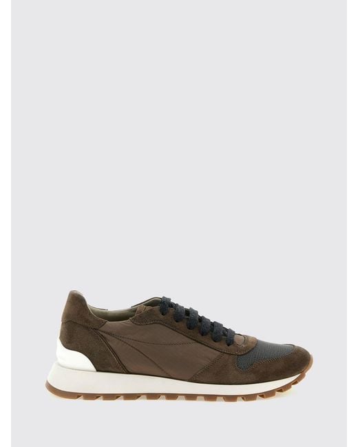Brunello Cucinelli Multicolor Embroidered Nylon And Suede Trainers With Monili