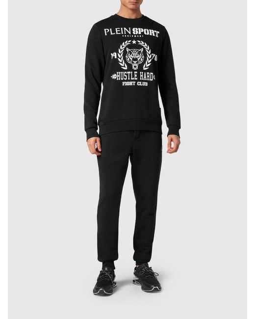 Philipp Plein Black Slim Fit Graphic Print Cotton Crewneck Sweatshirt for men