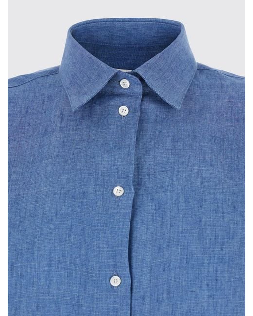 Rohe Blue Long-Sleeved Linen Shirt With Classic Collar And Curved Hem