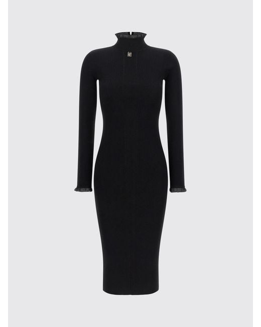 Elisabetta Franchi Blue Slim Fit Turtleneck Midi Knit Dress