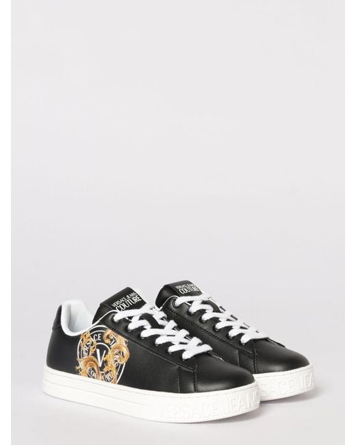 Versace Jeans Couture White Leather Sneakers With Baroque Print