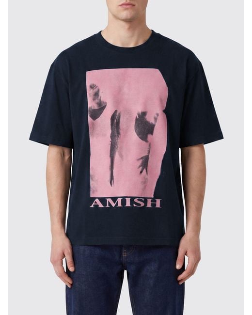 AMISH Blue Relaxed Fit Cotton T-Shirt With Graphic Print And Lettering Logo for men