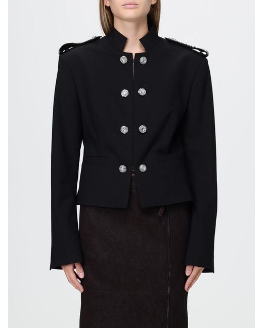 Pinko Black Slim Fit Crêpe Blazer With Jewel Buttons, Epaulettes And Concealed Fastening