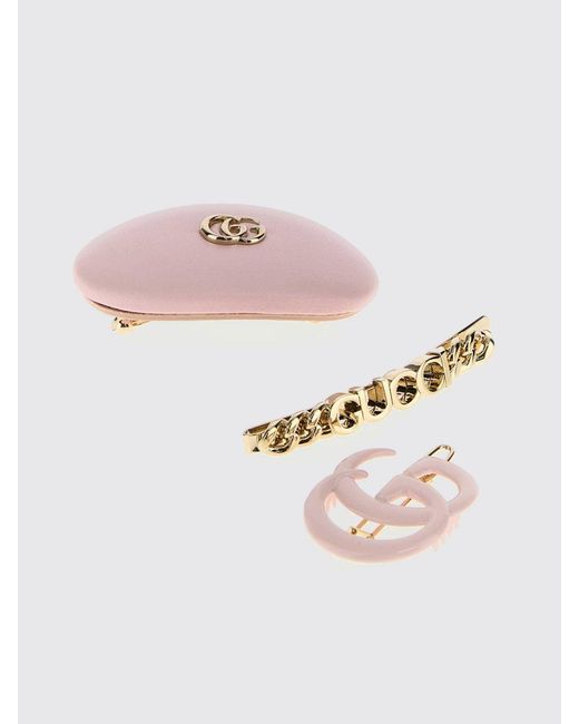 Gucci White Set Of 3 Metal And Leather Hair Clips