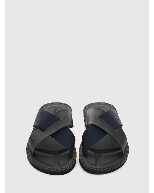 Emporio Armani Black Bicolour Jacquard Logo Nylon Slip-On Slides for men
