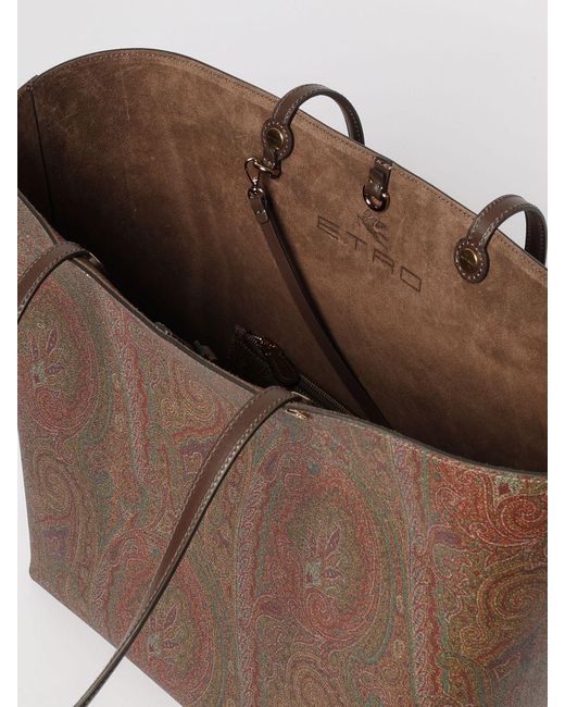 Etro Brown Arnica Coated Cotton Shopper Bag With Paisley Jacquard
