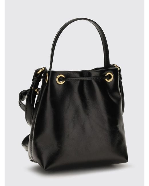 Balmain Black Pulse Leather Mini Bag With Drawstring Closure And Padlock