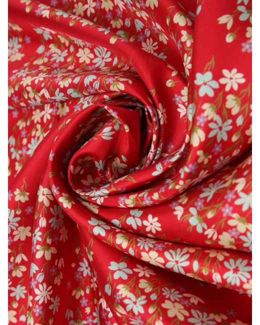 Coccinelle Red Square Silk Scarf With All-Over Floral Print