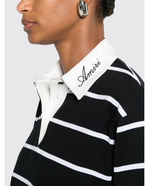 Amiri Blue Striped Long-Sleeved Cotton Polo Shirt With Contrast Logo
