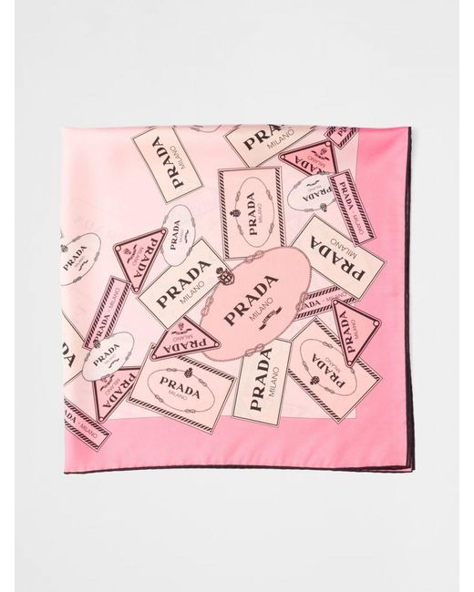 Prada Pink Printed Silk Scarf