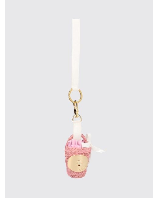 Patou White Raffia And Leather Keyring With Contrasting Logo