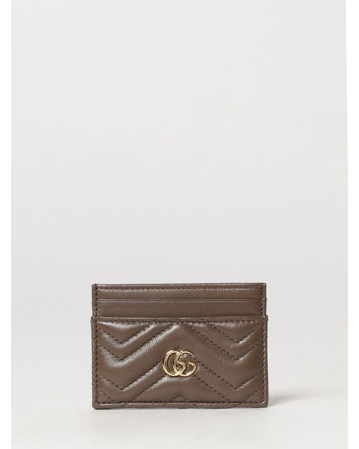 Gucci Brown Gg Marmont Quilted Chevron Nappa Leather Card Holder